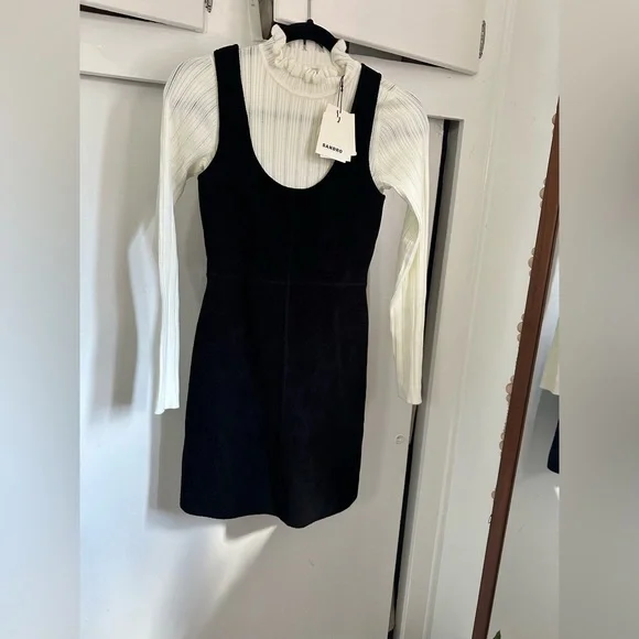 Sandro Ora pinafore turtle neck overlay dress